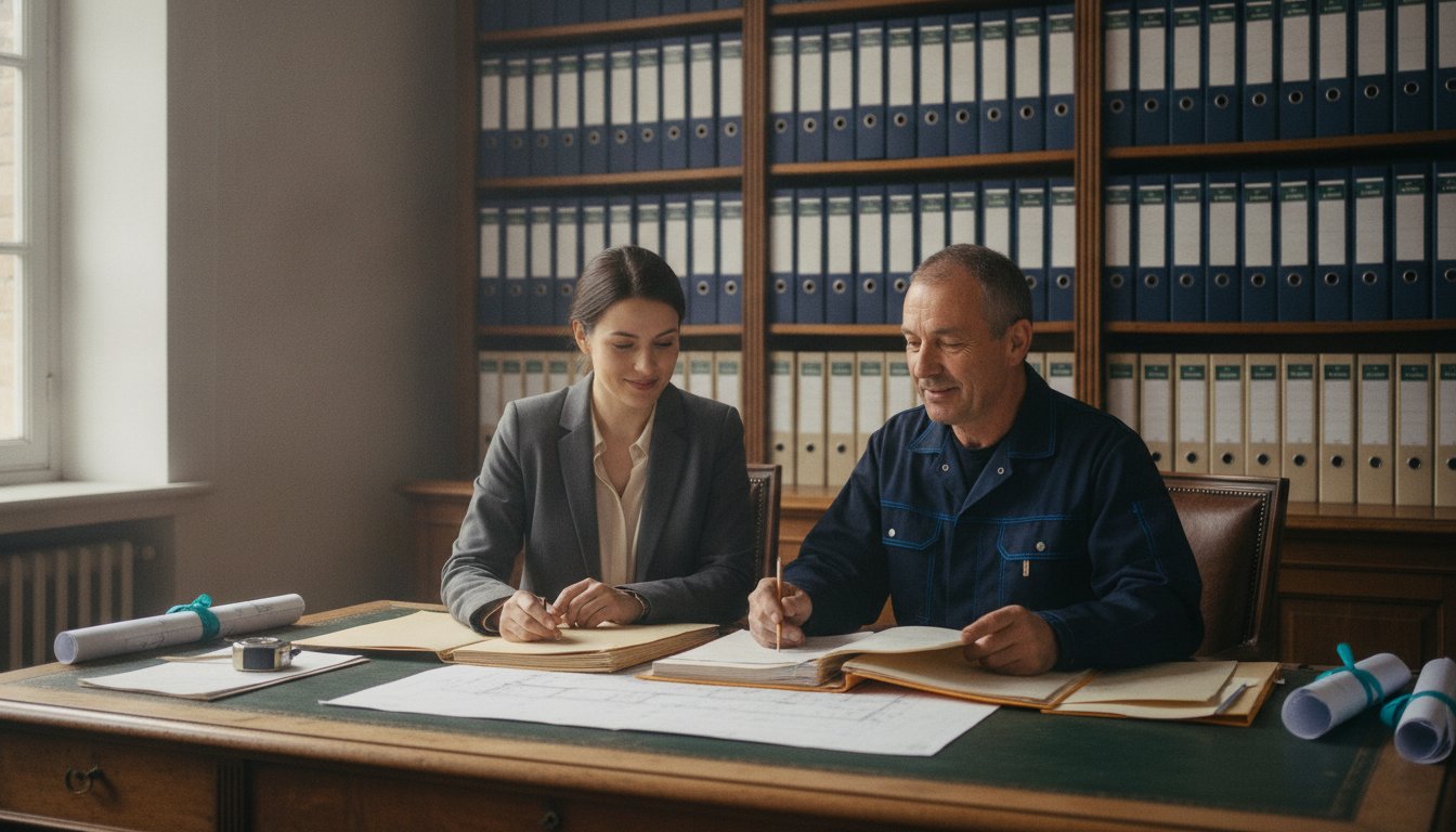 Un artisan et sa secrétaire préparent la mise en conformité de l'entreprise
