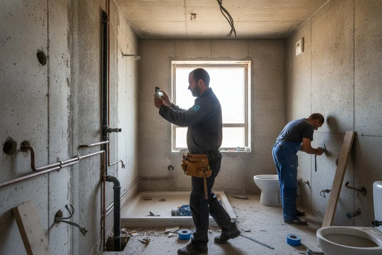 L’artisan filme la visite de chantier avec son smartphone